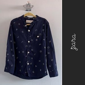 Zara ABC Alphabet Long Sleeve Button Down Shirt in Navy Blue • 5